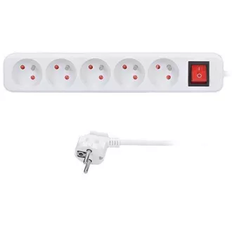 Solight Verlängerungskabel 5m, 5 Steckdosen, Schalter, 16A/3680W, PVC, weiß
