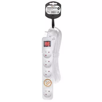 Solight Verlängerungskabel 5m, 5 Steckdosen, Schalter, 16A/3680W, PVC, weiß