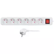 Solight Verlängerungskabel 3m, 6 Steckdosen, Schalter, 16A/3680W, PVC, weiß