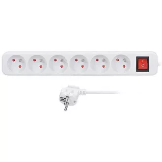 Solight Verlängerungskabel 3m, 6 Steckdosen, Schalter, 16A/3680W, PVC, weiß