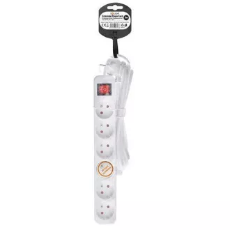 Solight Verlängerungskabel 3m, 6 Steckdosen, Schalter, 16A/3680W, PVC, weiß