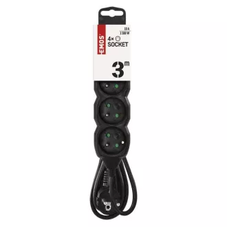 Solight Verlängerungskabel, 4 Steckdosen, weiß, 3m