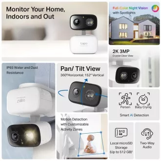 TP-Link Tapo C216 Außen-/Außenkamera (3MP, 2K 1296p, IR 12m, WiFi, micro SD-Karte)