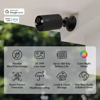 TP-Link Tapo C411 Außenkamera (3MP, 2K QHD, 1296p, IR 9m, WiFi, micro SD Karte, IP65)