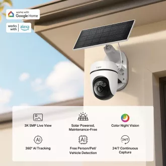 TP-Link Tapo C630 KIT Außenkamera, Solarpanel (5MP, 3K, 1620p, IR 16m, WiFi, micro SD Karte, IP65)