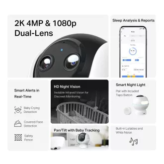 TP-Link Tapo C840 Babyphone mit zwei Objektiven (4MP, 2K 1440p, IR, WiFi, micro SD-Karte)