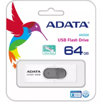 ADATA Flash Disk 64GB UV220, USB 2.0 Dash Drive, weiß / grau