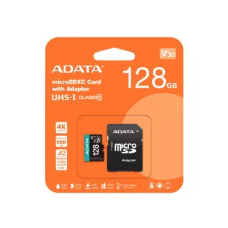 ADATA MicroSDXC-Karte 128 GB Premier Pro UHS-I V30S (R: 100 / B: 80 MB / s) + SD-Adapter