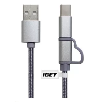 iGET G2V1 USB-Kabel 2in1, 1m, silber, microUSB und USB-C, erweiterte Anschlüsse