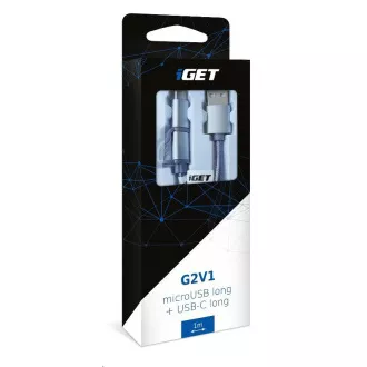 iGET G2V1 USB-Kabel 2in1, 1m, silber, microUSB und USB-C, erweiterte Anschlüsse