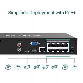 TP-Link VIGI NVR1008H-8P, Videorekorder, 8 Kanäle, 8xPoE, 1x100Mb/s LAN, 1xVGA, 1xHDMI, 2xUSB2.0