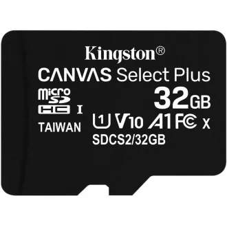 Kingston 32GB micSDHC Canvas Select Plus 100R A1 C10 Karte + SD-Adapter Kingston 32GB micSDHC Canvas Select Plus 100R A1 C10 Karte + SD-Adapter