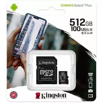 Kingston 512 GB Mikrofon SDXC Canvas Select Plus 100R A1 C10 Karte + SD-Adapter Kingston 512 GB Mikrofon SDXC Canvas Select Plus 100R A1 C10 Karte + SD-Adapter
