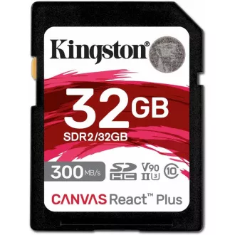 Kingston 32GB Canvas React Plus SDHC UHS-II 300R/260W U3 V90 für Full HD/4K/8K Kingston 32GB Canvas React Plus SDHC UHS-II 300R/260W U3 V90 für Full HD/4K/8K
