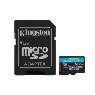 Kingston MicroSDXC-Karte 512GB Canvas Go! Plus, R:200/W:160MB/s, Klasse 10, UHS-I, U3, V30, A2   Adapter