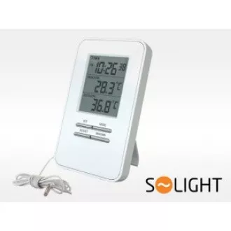 Solarthermometer, Temperatur, große Anzeige, Datum, Uhrzeit, weiß Solarthermometer, Temperatur, große Anzeige, Datum, Uhrzeit, weiß
