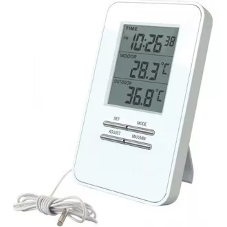 Solarthermometer, Temperatur, große Anzeige, Datum, Uhrzeit, weiß Solarthermometer, Temperatur, große Anzeige, Datum, Uhrzeit, weiß