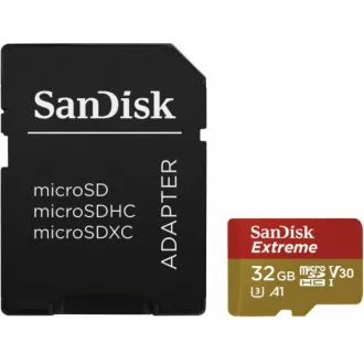 SanDisk MicroSDHC 32GB Extreme Card (100MB/s, Klasse 10 UHS-I V30, für Action-Kameras) + Adapter
