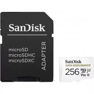 SanDisk MicroSDXC-Karte 256GB High Endurance (R:100/W:40 MB/s, Klasse 10, U3 V30)   Adapter