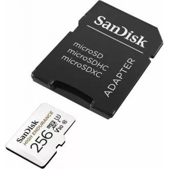 SanDisk MicroSDXC-Karte 256GB High Endurance (R:100/W:40 MB/s, Klasse 10, U3 V30)   Adapter