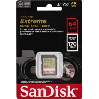 SanDisk SDXC-Karte 64GB Extreme (170 MB/s Klasse 10, UHS-I U3 V30) SanDisk SDXC-Karte 64GB Extreme (170 MB/s Klasse 10, UHS-I U3 V30)