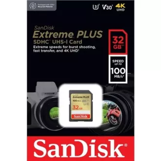 SanDisk SDHC-Karte 32GB Extreme PLUS (100 MB/s Klasse 10, UHS-I U3 V30)