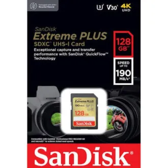 SanDisk SDXC-Karte 128GB Extreme PLUS (190 MB/s Klasse 10, UHS-I U3 V30) SanDisk SDXC-Karte 128GB Extreme PLUS (190 MB/s Klasse 10, UHS-I U3 V30)