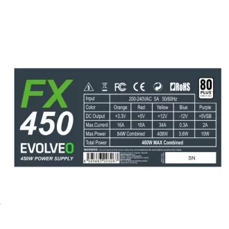 EVOLVEO FX 450, 450W ATX-Netzteil, 14cm, leise, 80  Weiß, 3 Jahre Garantie, schwarz