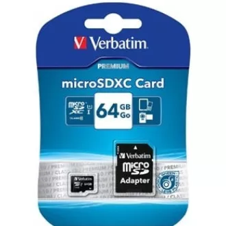 VERBATIM MicroSDXC-Karte 64GB Premium, U1 + Adapter