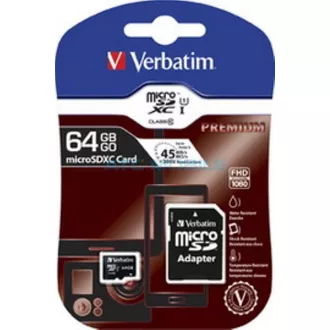 VERBATIM MicroSDXC-Karte 64GB Premium, U1 + Adapter