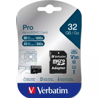 VERBATIM MicroSDHC-Karte 32GB Pro, U3 + Adapter