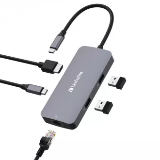 VERBATIM Hub USB-C Pro Multiport 5 Port, 2x USB 3.2, 1x USB-C, HDMI, RJ45, grau