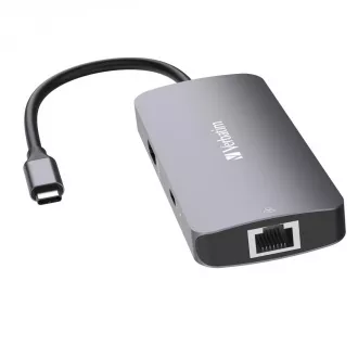 VERBATIM Hub USB-C Pro Multiport 5 Port, 2x USB 3.2, 1x USB-C, HDMI, RJ45, grau