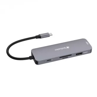 VERBATIM Hub USB-C Pro Multiport 8 Port, 3x USB 3.2, 1x USB-C, 2xHDMI, microSD/SD, grau