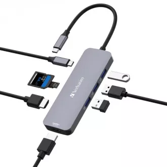 VERBATIM Hub USB-C Pro Multiport 8 Port, 3x USB 3.2, 1x USB-C, 2xHDMI, microSD/SD, grau