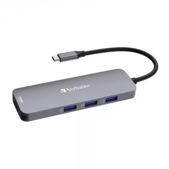 VERBATIM Hub USB-C Pro Multiport 8 Port, 3x USB 3.2, 1x USB-C, 2xHDMI, microSD/SD, grau
