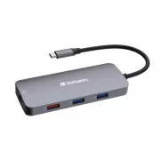 VERBATIM Hub USB-C Pro Multiport 9 Port, 3x USB 3.2, 2x USB-C, HDMI, RJ45, microSD/SD, grau