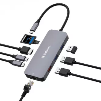 VERBATIM Hub USB-C Pro Multiport 9 Port, 3x USB 3.2, 2x USB-C, HDMI, RJ45, microSD/SD, grau