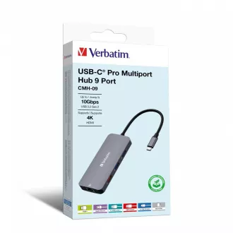 VERBATIM Hub USB-C Pro Multiport 9 Port, 3x USB 3.2, 2x USB-C, HDMI, RJ45, microSD/SD, grau