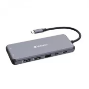 VERBATIM Hub USB-C Pro Multiport 14 Port, 5x USB-A, 2x USB-C, 2x HDMI, 1xVGA, RJ45, 3.5mm Klinke Audio, microSD/SD, grau