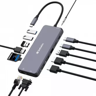 VERBATIM Hub USB-C Pro Multiport 14 Port, 5x USB-A, 2x USB-C, 2x HDMI, 1xVGA, RJ45, 3.5mm Klinke Audio, microSD/SD, grau
