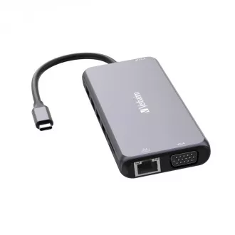 VERBATIM Hub USB-C Pro Multiport 14 Port, 5x USB-A, 2x USB-C, 2x HDMI, 1xVGA, RJ45, 3.5mm Klinke Audio, microSD/SD, grau