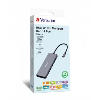 VERBATIM Hub USB-C Pro Multiport 14 Port, 5x USB-A, 2x USB-C, 2x HDMI, 1xVGA, RJ45, 3.5mm Klinke Audio, microSD/SD, grau