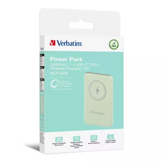 VERBATIM Powerbank Charge 'n' Go, Magnetisch, 5000 mAh, USB-C, Grün