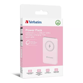 VERBATIM Powerbank Charge 'n' Go, Magnetisch, 5000 mAh, USB-C, Rosa