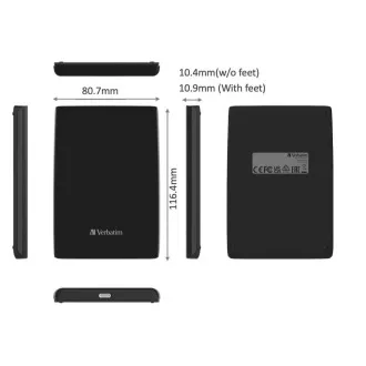 VERBATIM Externe SSD 1TB Store 'n' Go Slim Portable USB 3.0, USB-A/USB-C, Schwarz
