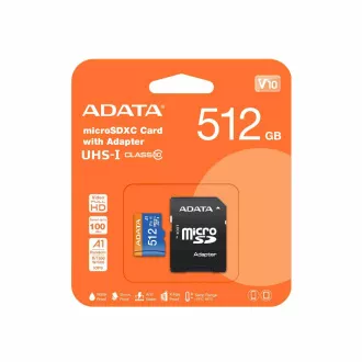 ADATA MicroSDXC-Karte 512GB Premier UHS-I C10 V10 (R:100/W:25 MB/s)   SD-Adapter