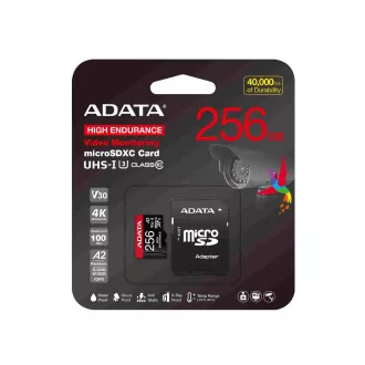 ADATA MicroSDXC-Karte 256GB High Endurance UHS-I C10 V30 A2 (R:100/W:85 MB/s)   SD-Adapter