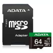 ADATA MicroSDXC-Karte 64GB Speed Plus, U3, C10, A2, V30 (R:160/W:140 MB/s)   SD-Adapter