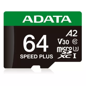 ADATA MicroSDXC-Karte 64GB Speed Plus, U3, C10, A2, V30 (R:160/W:140 MB/s)   SD-Adapter